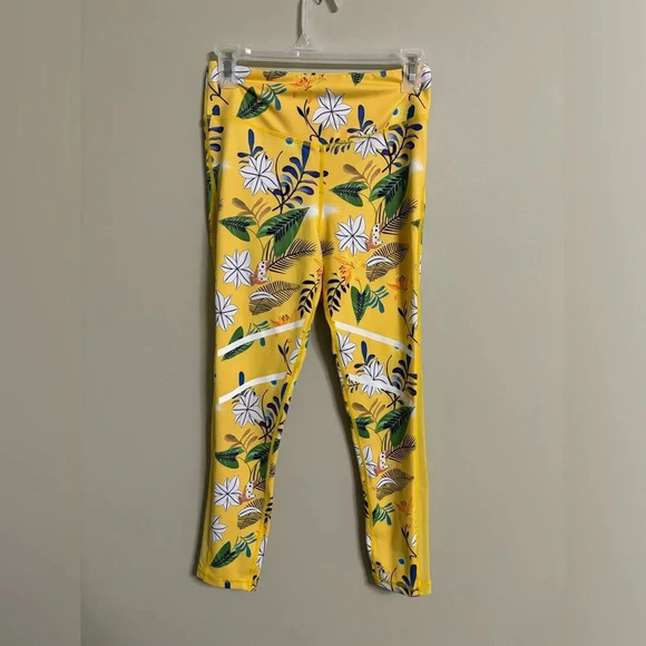 ZYIA Pants - Zyia Yellow Floral Light N Tight Hi Rise Mesh Leggings Pants Size Small 6-8